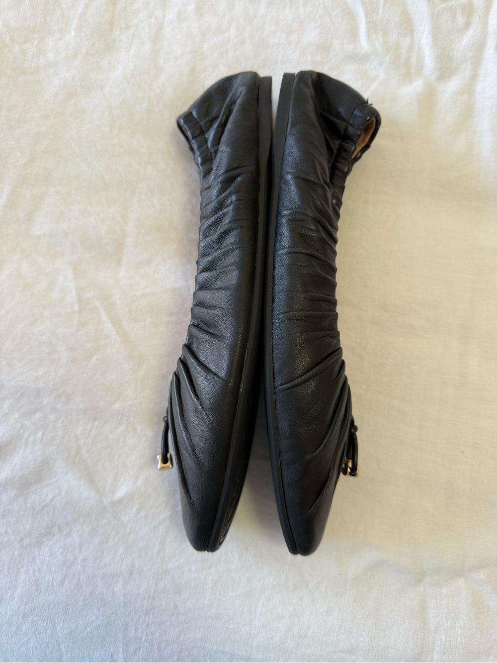 Coach | Women’s SZ 10 | Black Leather Eleanor Ruched Ballet Flats Shoes - Picture 6 of 9